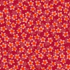 无缝的模式开花日本樱桃樱花织物包装壁纸纺织装饰设计邀请打印礼物包装制造业珊瑚花深红色的背景