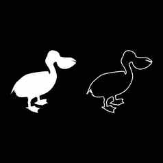 鹈鹕鸟海鸟waterbird轮廓白色颜色向量插图固体大纲风格图像