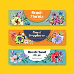 横幅模板刷花卉概念设计做广告市场营销水彩向量插图