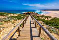 沙滩上bordeira栈道形成部分小道潮汐pontalcarrapateira走葡萄牙令人惊异的视图沙滩上bordeira葡萄牙语bordeira阿尔加夫葡萄牙