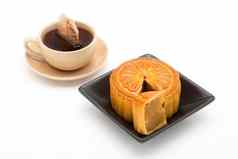 月饼茶中国人中期秋天节日食物
