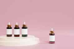 模型下降瓶标签化妆品产品广告粉红色的背景插图渲染