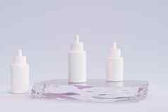 模型下降瓶化妆品产品广告玻璃讲台上插图渲染