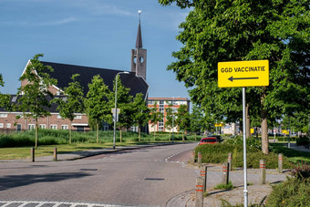 urk弗莱福兰荷兰6月标志指出电晕科维德疫苗接种设施标志翻译疫苗接种ggd荷兰国家公共健康研究所