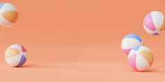 夏天橙色横幅背景充气海滩球复制空间最小的渲染