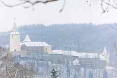 冷冻液城堡冬天捷克共和国