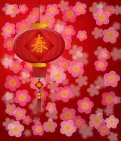 中国人一年灯笼樱桃开花红色的背景
