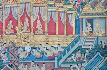 泰国壁画绘画圣所什么巨像寺庙曼谷泰国