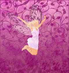 粉红色的贡格插图仙女女孩蝴蝶翅膀