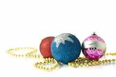 圣诞节装饰红色的粉红色的蓝色的球珠子