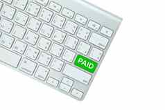 绿色支付按钮电脑键盘孤立的白色后台支持