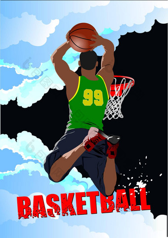 <strong>篮球</strong>球员<strong>海报</strong>彩色的向量插图desig