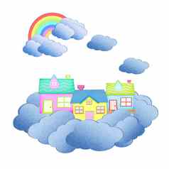 房子回收纸云天空彩虹