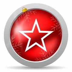 明星红色的光滑的圣诞节图标白色背景
