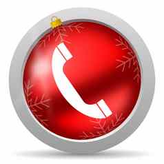 电话红色的光滑的圣诞节图标白色背景