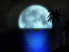 月落月亮上升树晚上轮廓插图