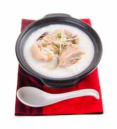 传统的中国人粥大米粥服务陶罐