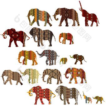 集有图案的大象少数民族风格