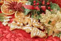 圣诞节背景针橙色片gingerbreads