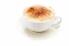 卡布奇诺咖啡杯形状心孤立的白色