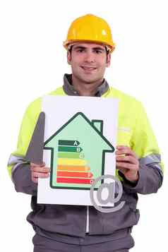 建设工人持有泥刀能源效率评级标志象征