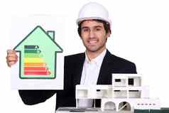 架构师持有模型房子能源评级海报