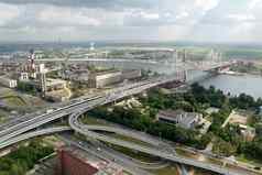 建设斜拉桥桥俄罗斯彼得堡桥建设部分桥河neva采取图片使直升机编辑图像