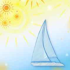 夏天背景黄色的太阳蓝色的船