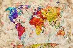 古董世界地图色彩斑斓的油漆水彩难看的东西人民行动党