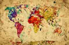 古董世界地图色彩斑斓的油漆水彩难看的东西人民行动党