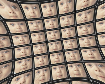 扭曲的视频屏幕显示脸婴儿