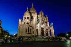 圣心心大教堂蒙马特山黄昏巴黎法国