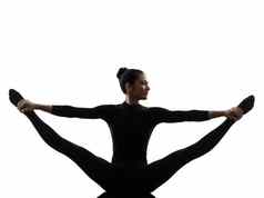 女人锻炼体操瑜伽伸展运动分裂轮廓