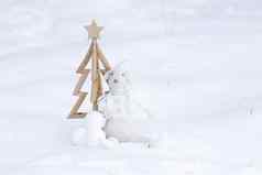 简单的圣诞节树装饰物装饰新鲜的雪