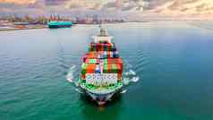 容器船卸货起重机船海港全球业务物流进口出口运费航运运输在世界范围内容器船容器船加载货物货物运费船