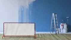 绘画墙蓝色的空房间