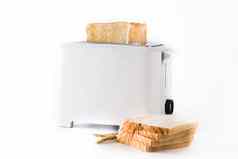烤烤面包面包白色烤面包机孤立的白色背景