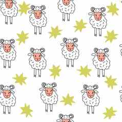 无缝的模式羊肉背景公羊插图纺织品壁纸