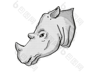 苏门答腊<strong>犀牛</strong>濒临灭绝的野生动物卡通复古的画
