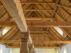巨大的木材结构木结构屋顶巴洛克式的农场房子使