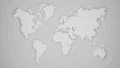 世界地图白色光灰色的轻微的体积影子数字渲染