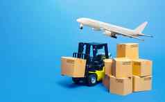 叉车卡车纸板盒子运费飞机运输物流基础设施进口出口货物产品交付生产运输货物空气运输航运