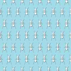 白色蚂蚁埃米特蚂蚁轮廓苍白的蓝色的背景无缝的模式纸减少风格