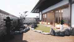 日本花园热带外设计日本风格renderin