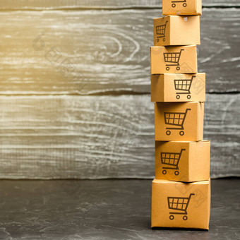 塔纸板盒子模式购物车采购权力交付订单电子商务物流分布商务在线购物销售货物服务复制空间