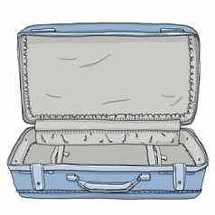蓝色的古董行李手提箱开放空可爱的插图