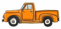 橙色皮卡卡车可爱的艺术插图