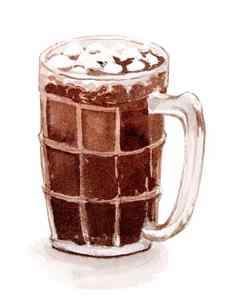 o-liang冰黑色的咖啡泰国当地的风格受欢迎的饮料水彩刮插图现实的风格