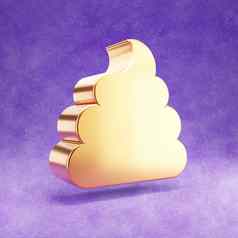 粪便图标黄金光滑的粪便象征孤立的紫罗兰色的天鹅绒背景