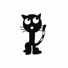 手画可爱的黑色的猫孤立的白色背景